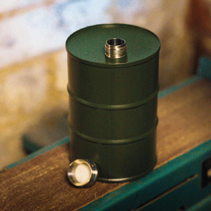 Oil Drum Hip Flask from On the Spanners. Coolest Hip Flask.