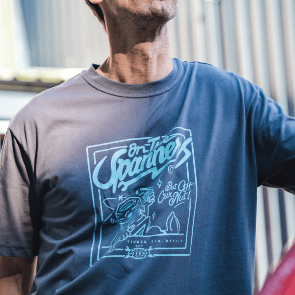 On the spanners' off our nut charcoal t-shirt. M, L, XL or 2XL. Gifts for him.