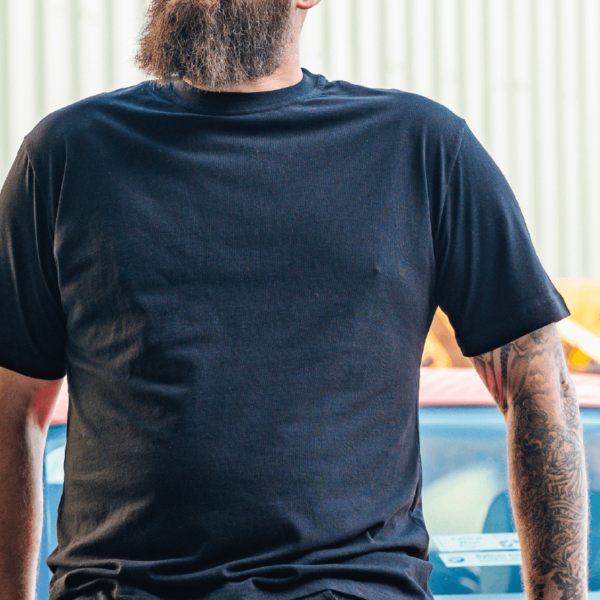 The Plain Tee in Black in sizes M, L, X, XXL. 100% Combed Cotton. 190GSM (nice and heavy).