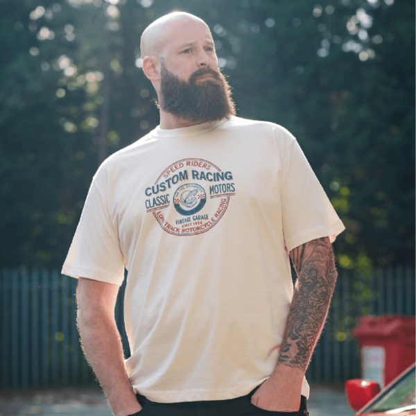 Classic Motors Tee in Bone from On the Spanners, UK