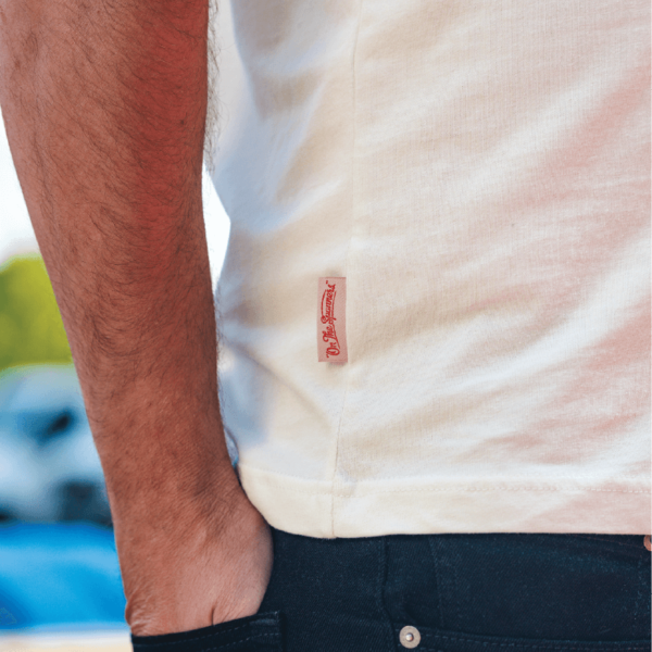 Classic Motors Tee in Bone side label. T-shirts for mechanics from On the Spanners.