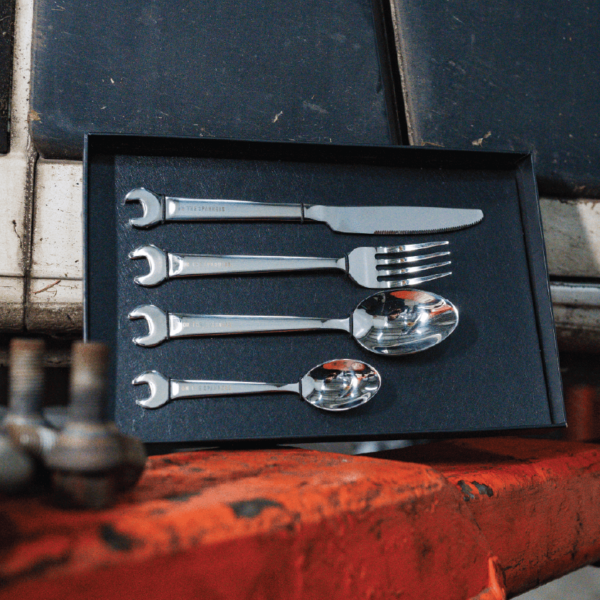 On The Spanners cutlery set with spanner ends!